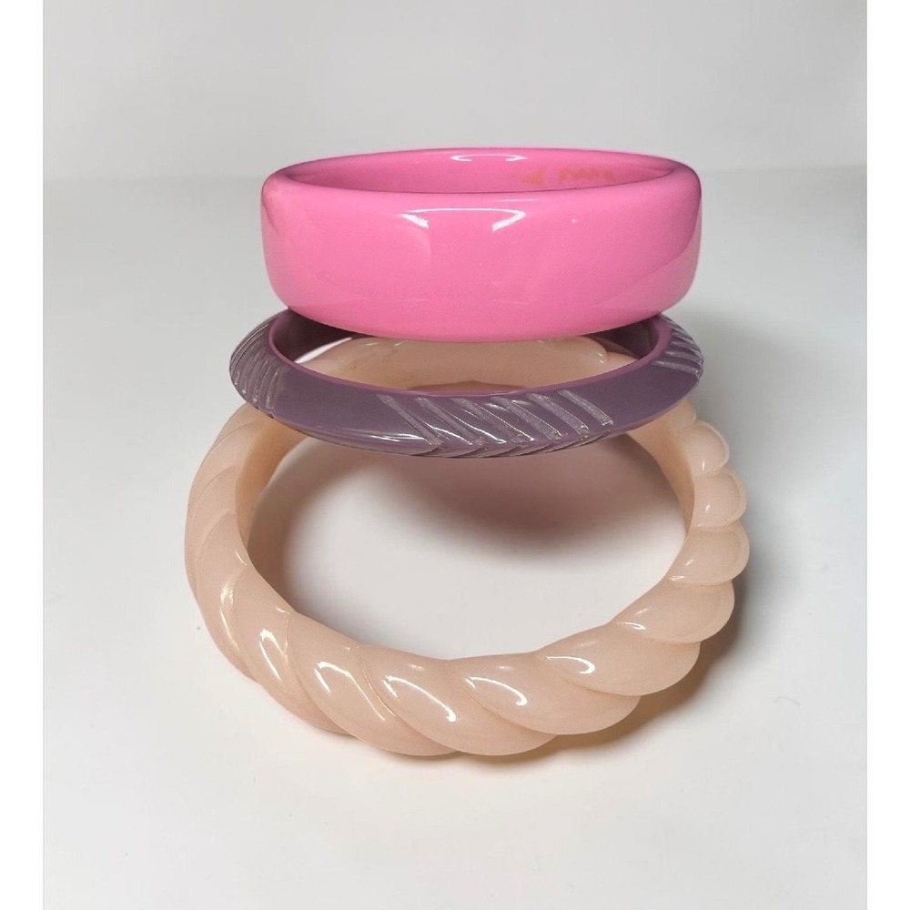 Vintage Bangle Bracelets Lot of 3 Resin Acrylic Pink Jewelry MCM